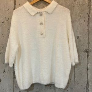 H&M FUZZY SWEATER WITH PEARLY BUTTONS • size M